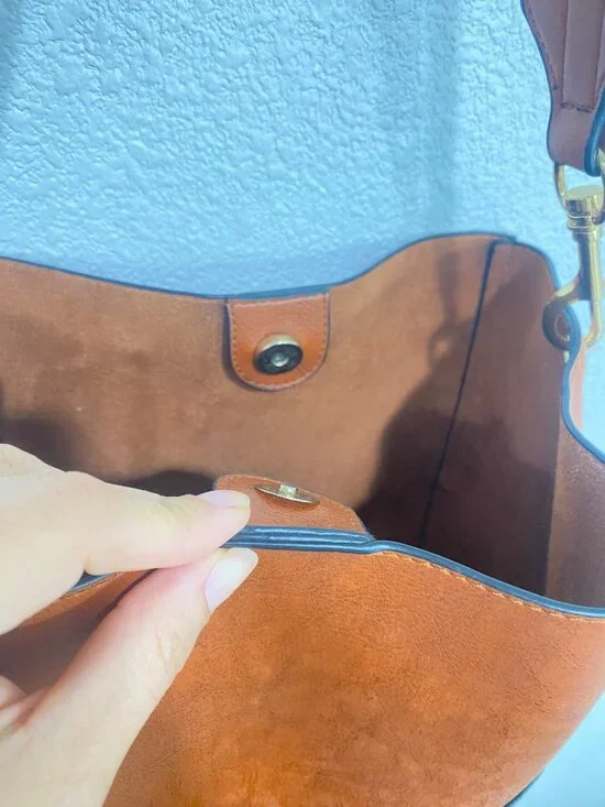 Minimalist Brown Vegan Leather Hobo Bag | Multi-Pocket Slouchy Shoulder Bag - Picture 9 of 10